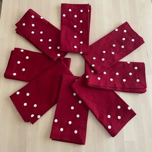 Pottery Barn set of 8 red and white polka dot cloth napkins